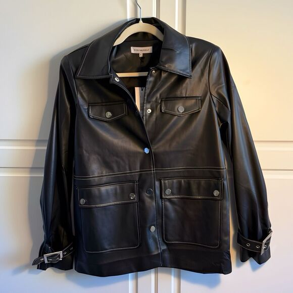 NWT WeWoreWhat Vegan Leather Western Jacket. In black with white stitching.  Siz - Picture 5 of 15